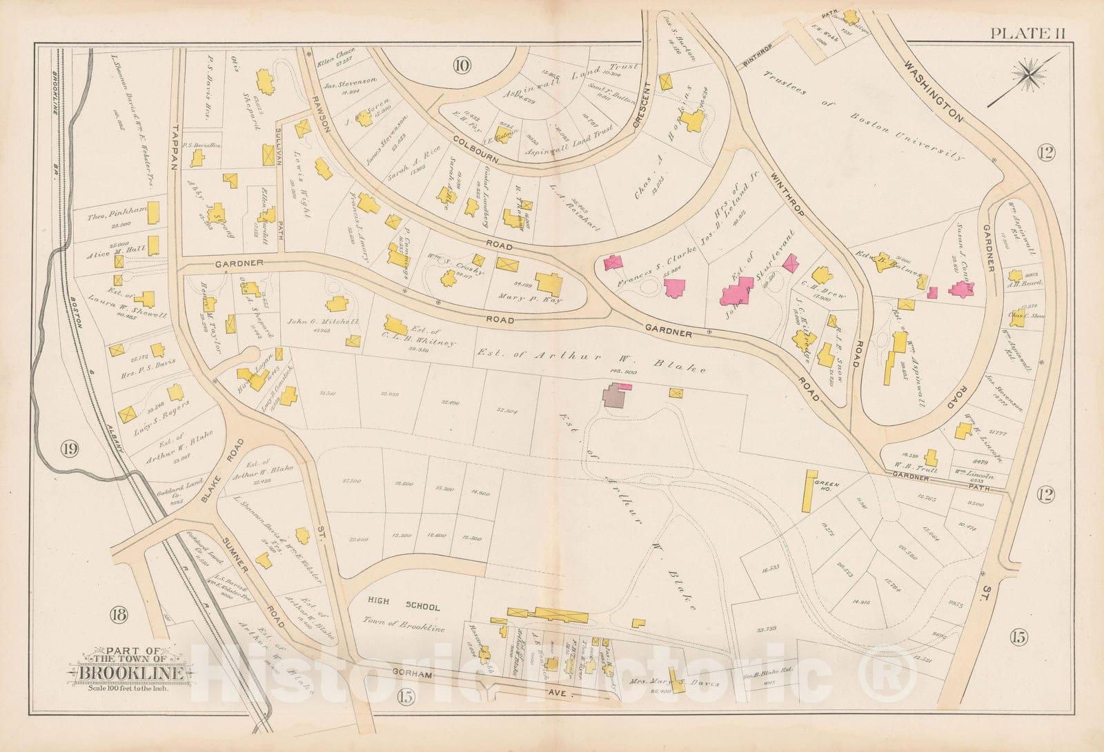 Historic Map : Atlas Town of Brookline, Brookline 1893 Plate 011 , Vintage Wall Art