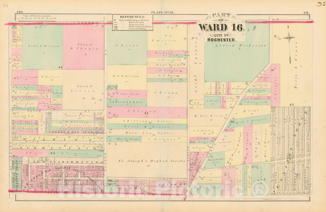 Historic Map : Atlas of Rochester, NY, Rochester 1875 Plate 032 , Vintage Wall Art
