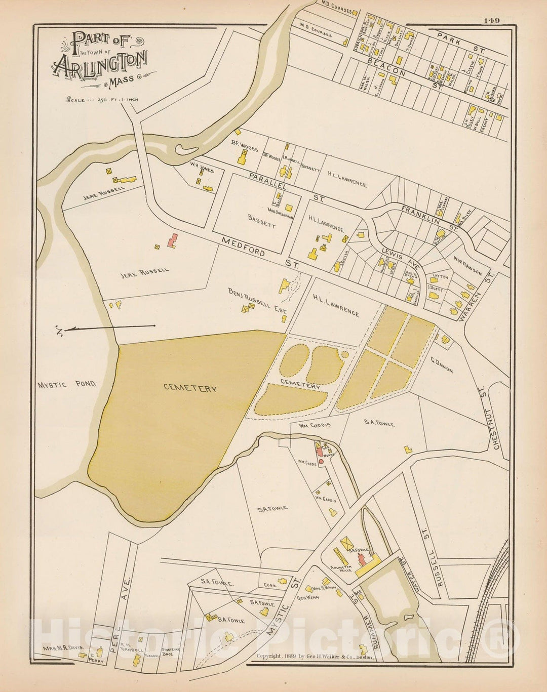 Historic Map : Atlas of Middlesex County, Massachusetts, Arlington 1889 , v2, Vintage Wall Art