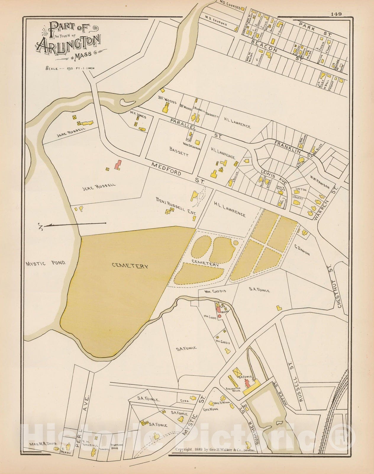 Historic Map : Atlas of Middlesex County, Massachusetts, Arlington 1889 , v2, Vintage Wall Art