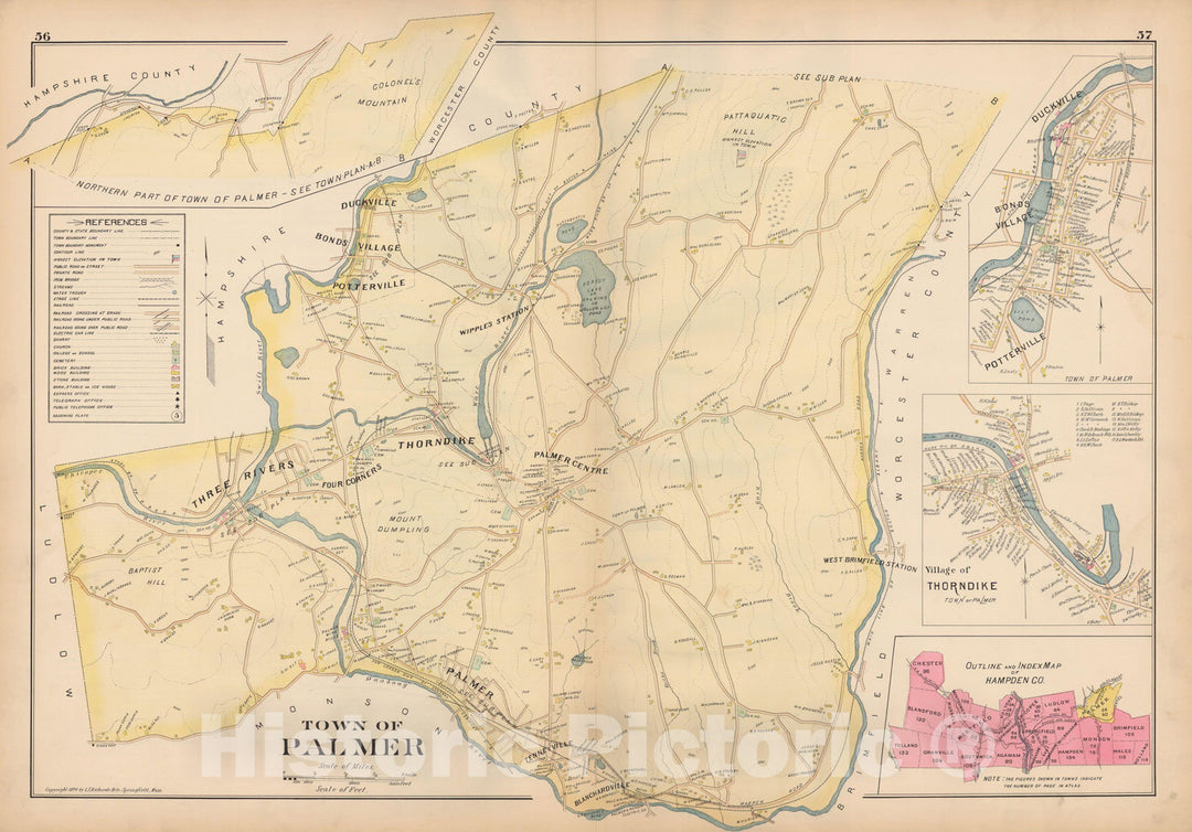 Historic Map : Atlas of Hampden County, Massachusetts, Palmer 1894 , v2, Vintage Wall Art