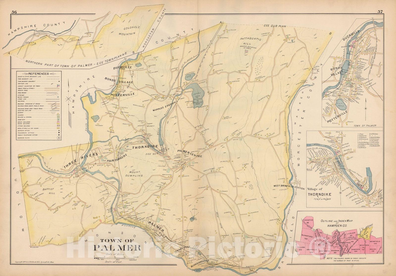 Historic Map : Atlas of Hampden County, Massachusetts, Palmer 1894 , v2, Vintage Wall Art