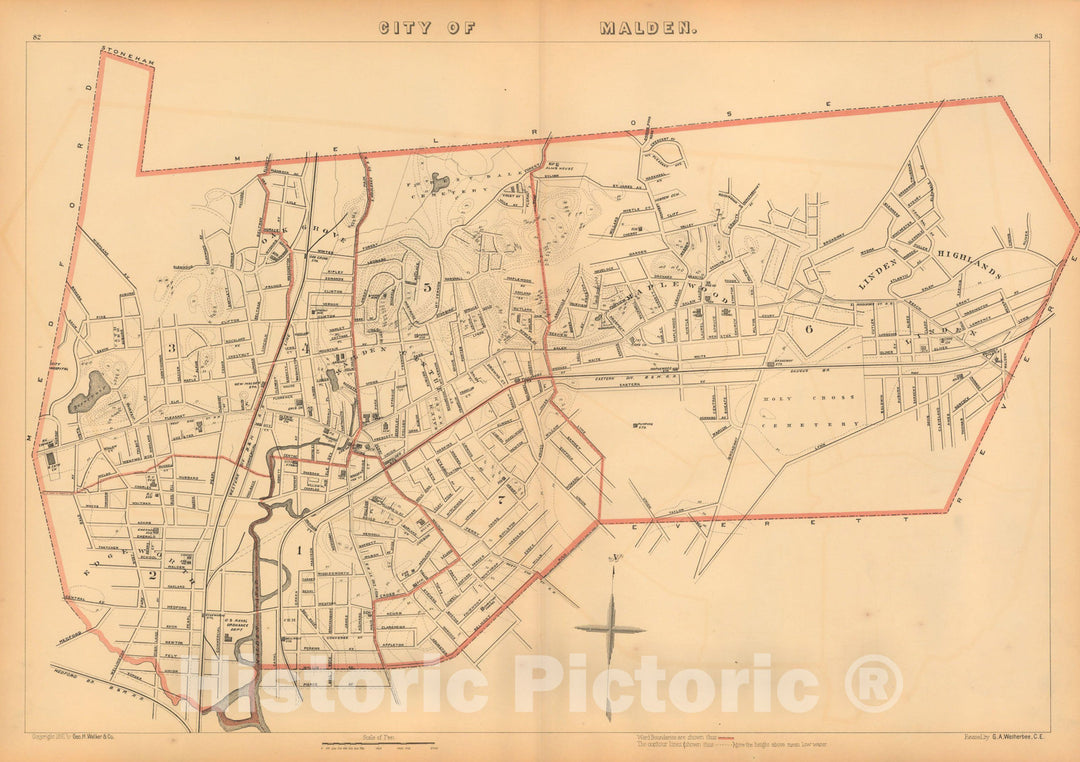 Historic Map : Atlas of Massachusetts, Malden 1891 , Vintage Wall Art