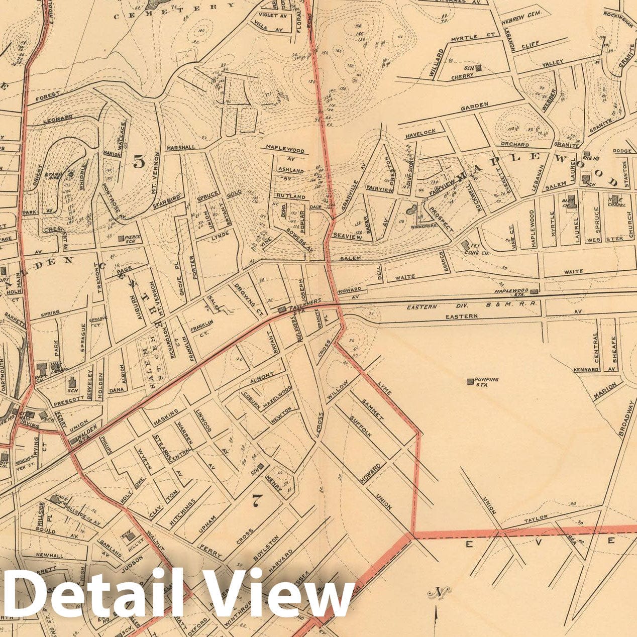 Historic Map : Atlas of Massachusetts, Malden 1891 , Vintage Wall Art