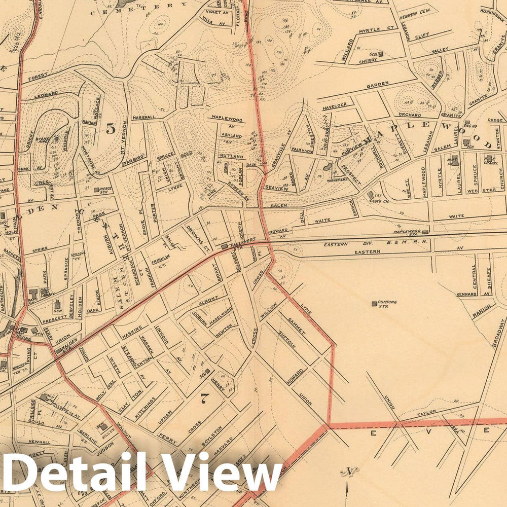 Historic Map : Atlas of Massachusetts, Malden 1891 , Vintage Wall Art
