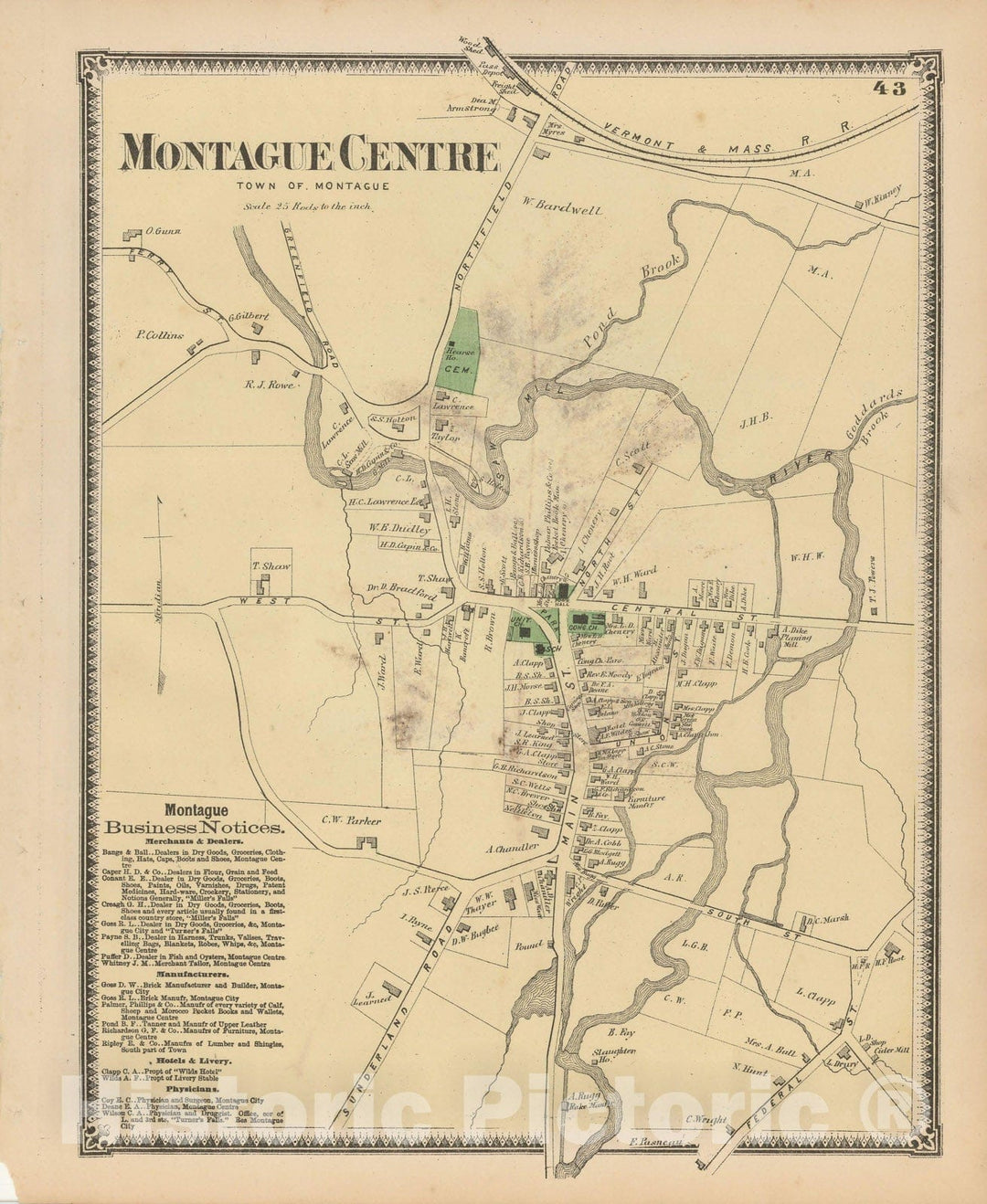Historic Map : Atlas of Franklin Co. Massachusetts, Montague 1871 , v2, Vintage Wall Art