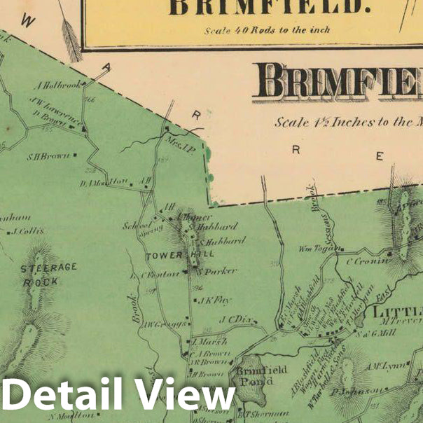 Historic Map : Atlas of Hampden County Massachusetts, Brimfield 1870 , Vintage Wall Art