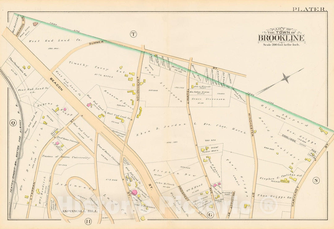 Historic Map : Atlas Town of Brookline, Brookline 1888 Plate R , Vintage Wall Art