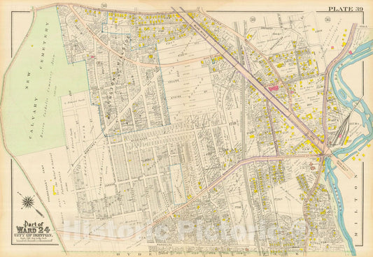Historic Map : Atlas City of Boston, Dorchester, Dorchester 1910 Plate 039 , Vintage Wall Art