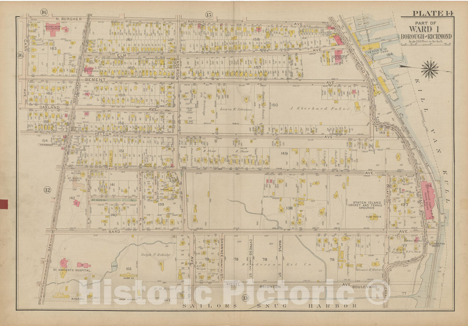 Historic Map : Atlas of Staten Island, Borough of Richmond, Vol 1, Staten Island 1917 Plate 014 , Vintage Wall Art