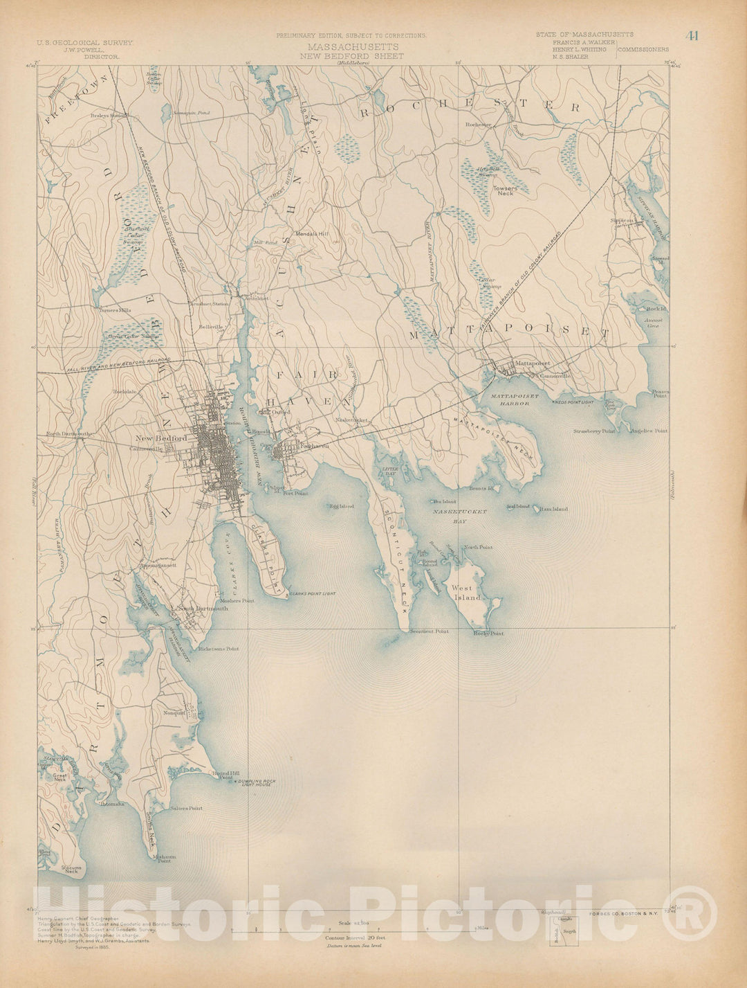 Historic Map : Atlas of Massachusetts, Dartmouth & Fairhaven & Mattapoisett & New Bedford 1890 Page 41 , Vintage Wall Art