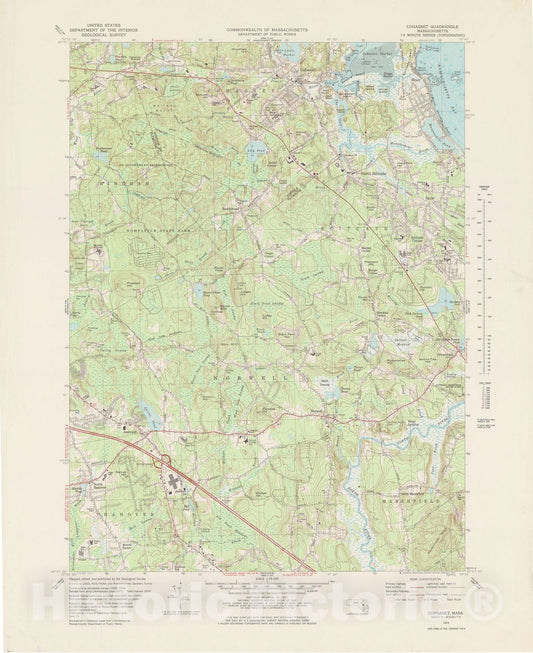 Historic Map : USGS 7.5 Minute Sheets and Quadrangles, Cohasset & Norwell & Scituate 1974 Topographic Map , Vintage Wall Art