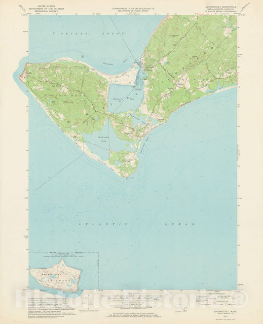 Historic Map : USGS 7.5 Minute Sheets and Quadrangles, Gay Head & Martha's Vineyard 1972 Topographic Map , Vintage Wall Art