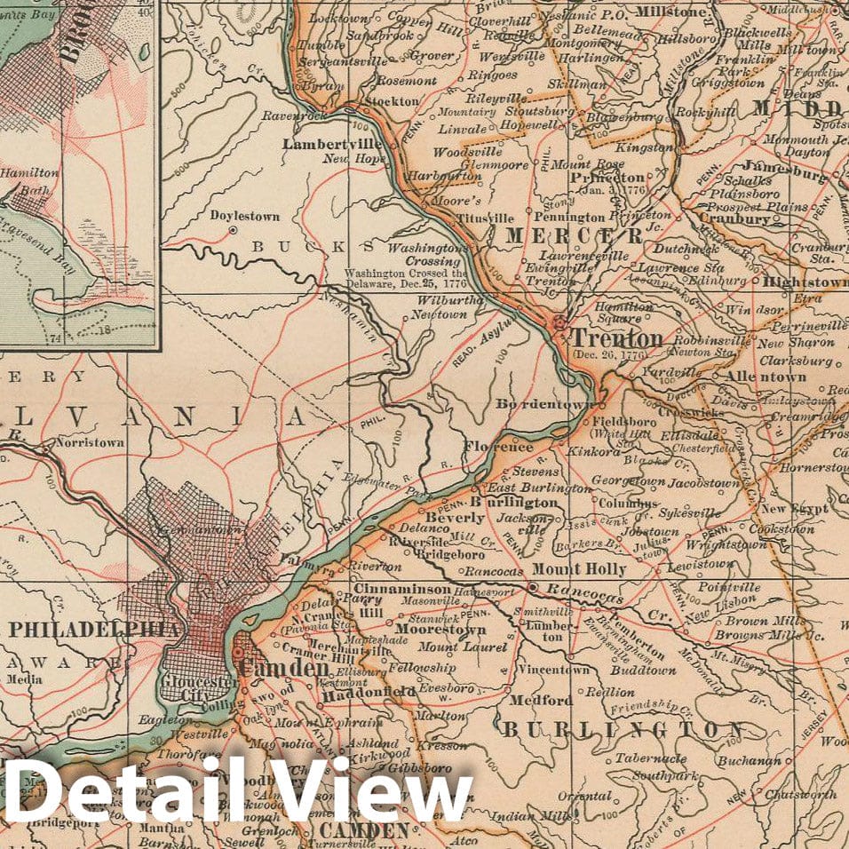 Historic Map : New Jersey 1897 , The Century Atlas World , Vintage Wall Art