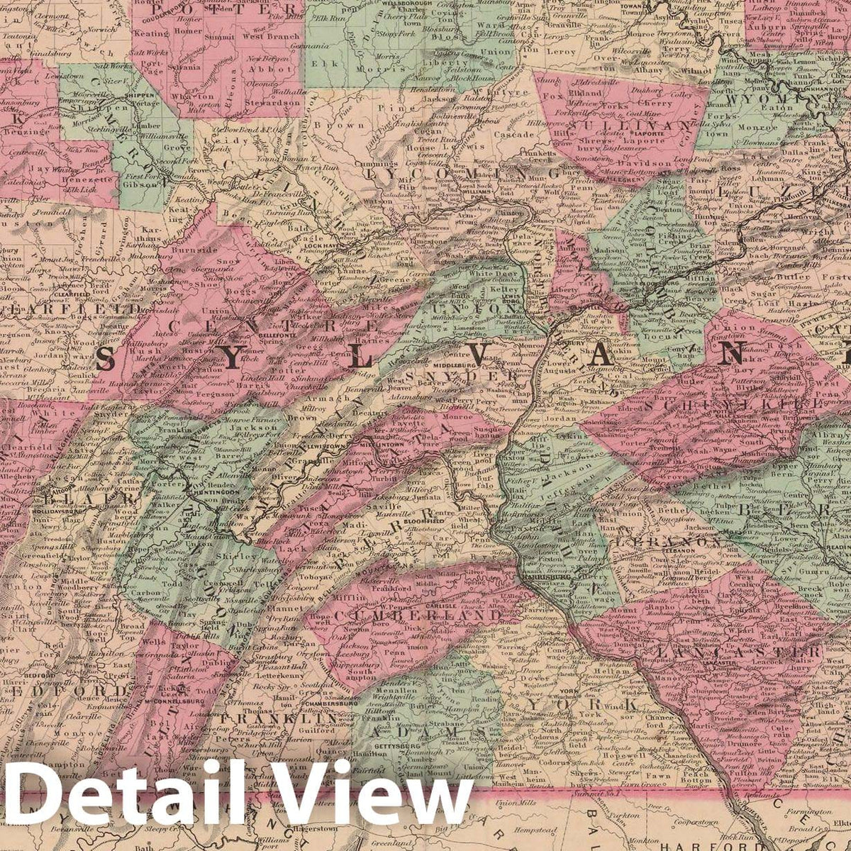 Historic Map : New Jersey & Pennsylvania 1865 , Johnson's Family Atlas , Vintage Wall Art