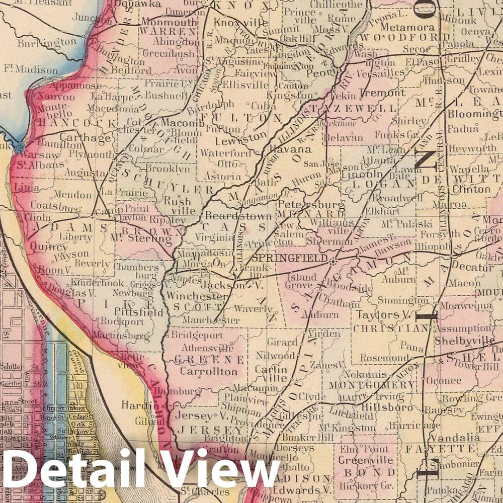 Historic Map : Illinois 1864 , New General (World) Atlas , Vintage Wall Art