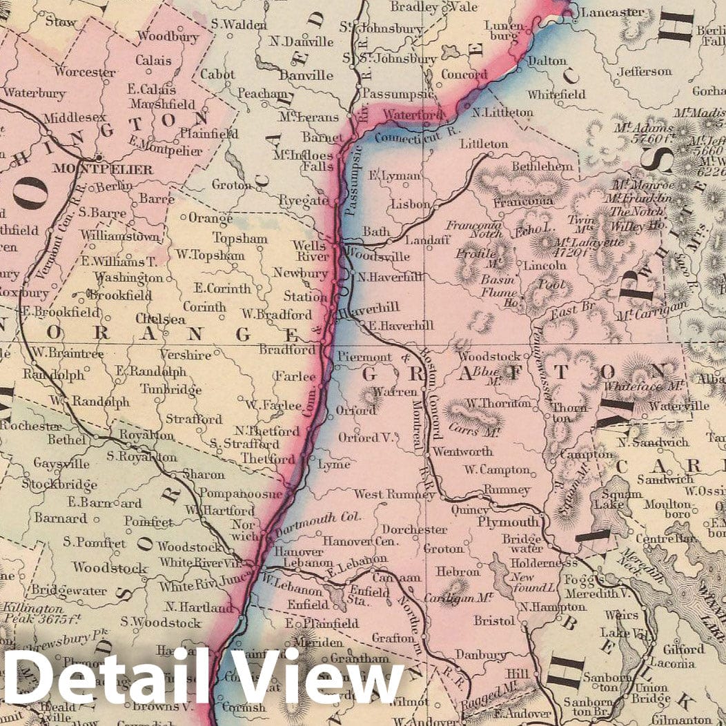 Historic Map : New Hampshire & Vermont 1864 , New General (World) Atlas , Vintage Wall Art