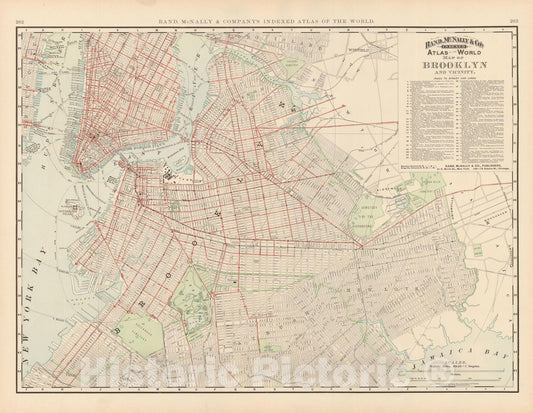 Historic Map : Brooklyn 1891 , Rand McNally's Atlas World , Vintage Wall Art