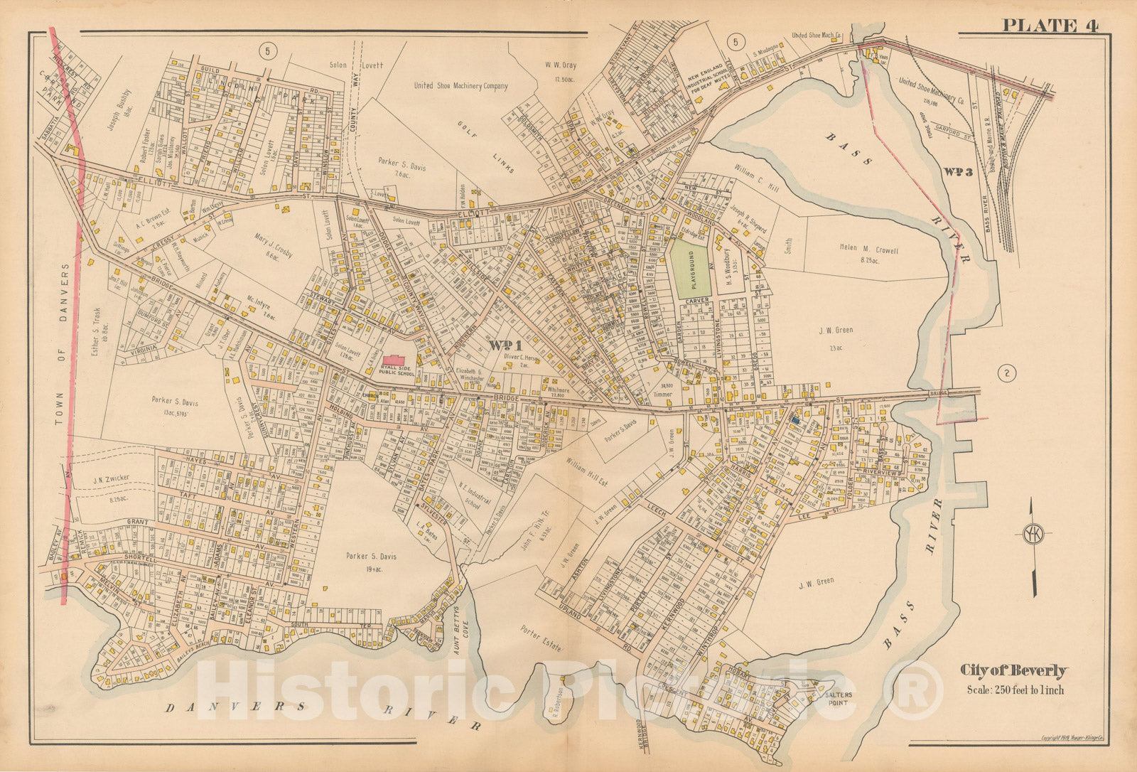 Historic Map : Atlas North Shore, Beverly to Magnolia, Essex County, Beverly 1919 Plate 004 , Vintage Wall Art