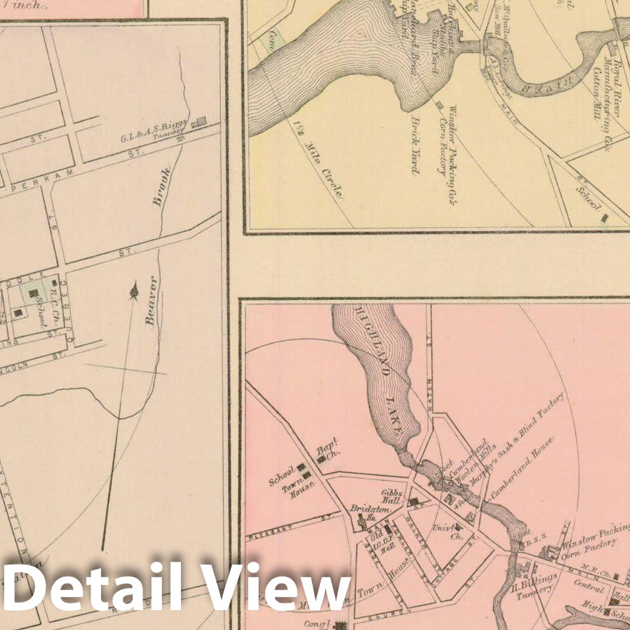 Historic Map : Atlas of Maine, Bridgton & Farmington & Gorham & Yarmouth 1885 , Vintage Wall Art