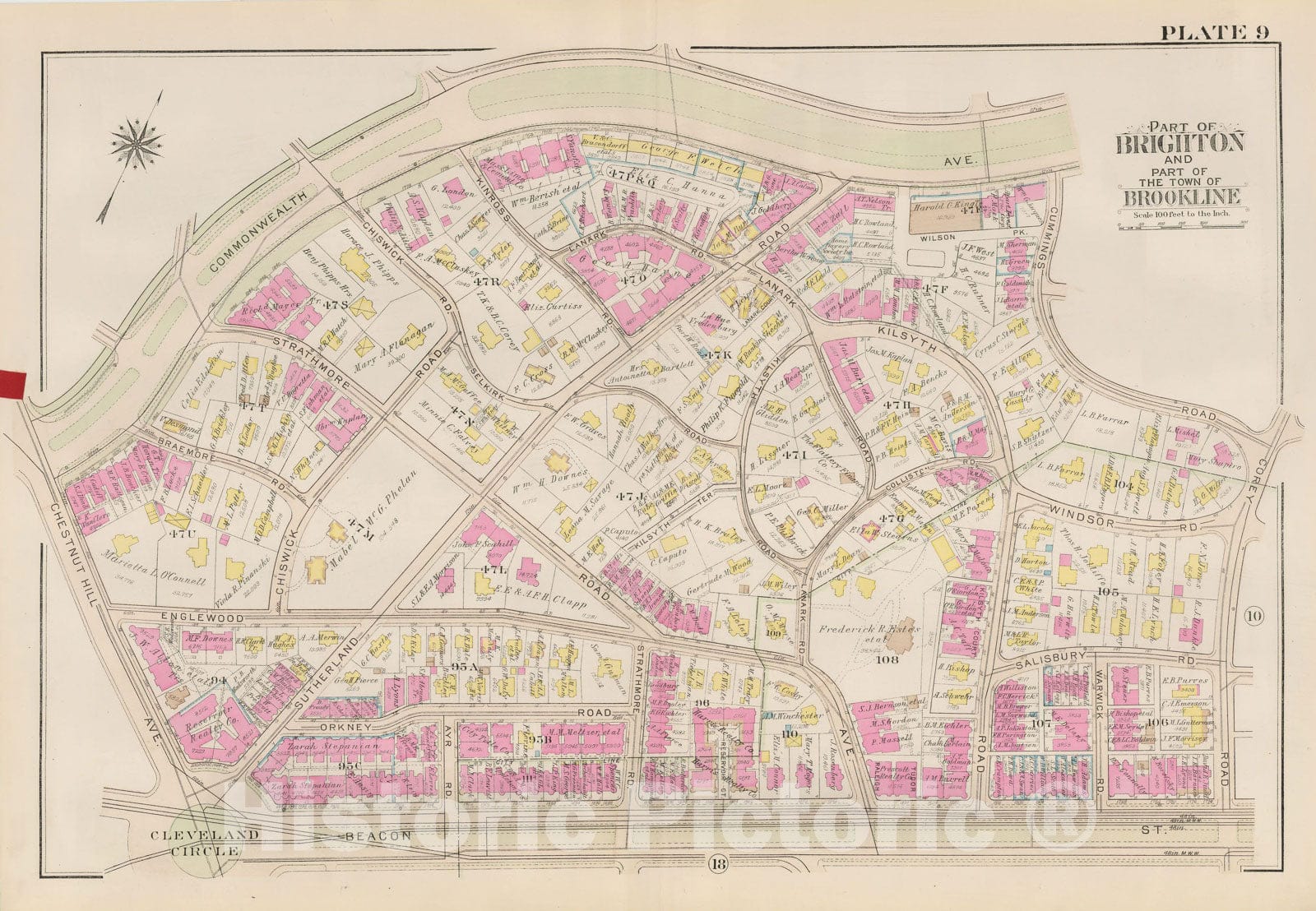 Historic Map : Atlas Town of Brookline, Brookline 1927 Plate 009 , Vintage Wall Art