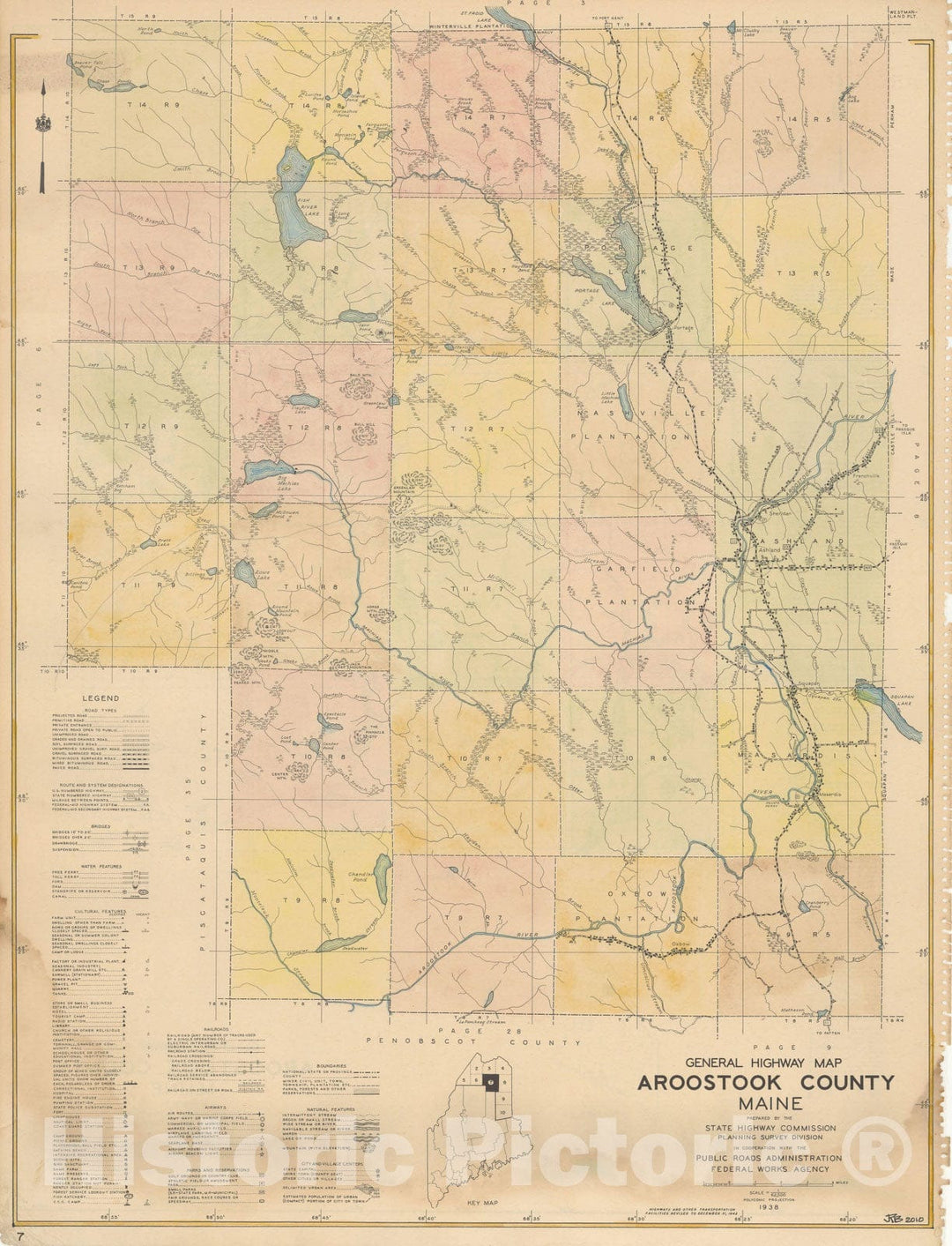 Historic Map : Maine General Highway County Maps, Aroostook 1938 Plate 007 , Vintage Wall Art