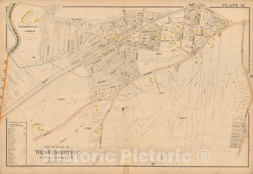 Historic Map : Atlas of Dorchester, West Roxbury and Brighton, West Roxbury 1899 Plate 031 , Vintage Wall Art