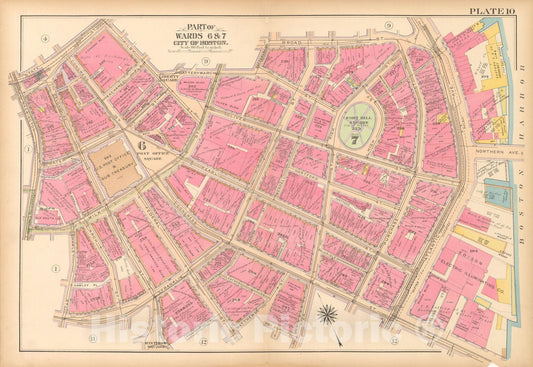 Historic Map : Atlas City of Boston, Boston 1912 Plate 010 , Vintage Wall Art