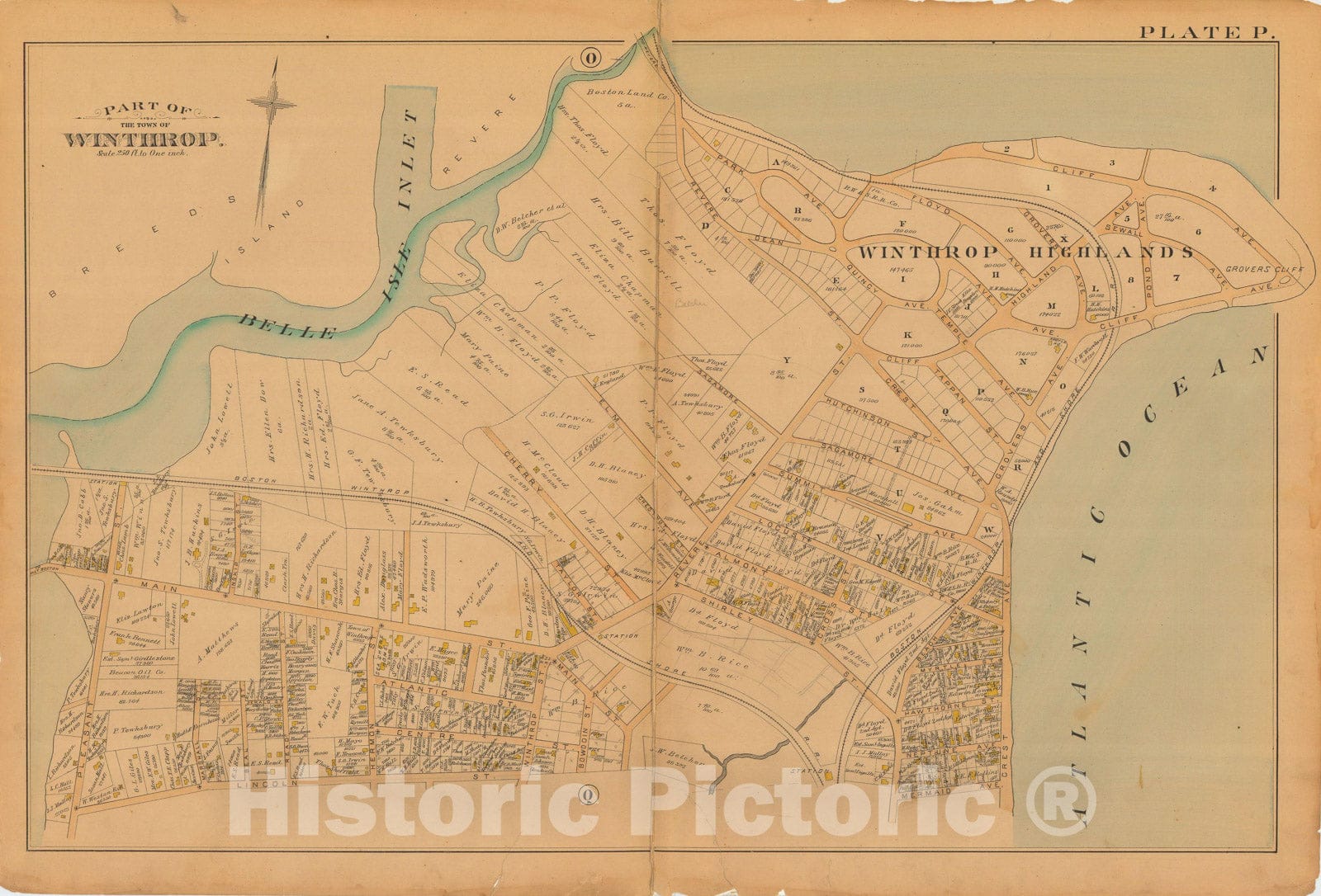 Historic Map : Atlas City of Chelsea and the Towns of Revere and Winthrop 1886 Plate P , Vintage Wall Art