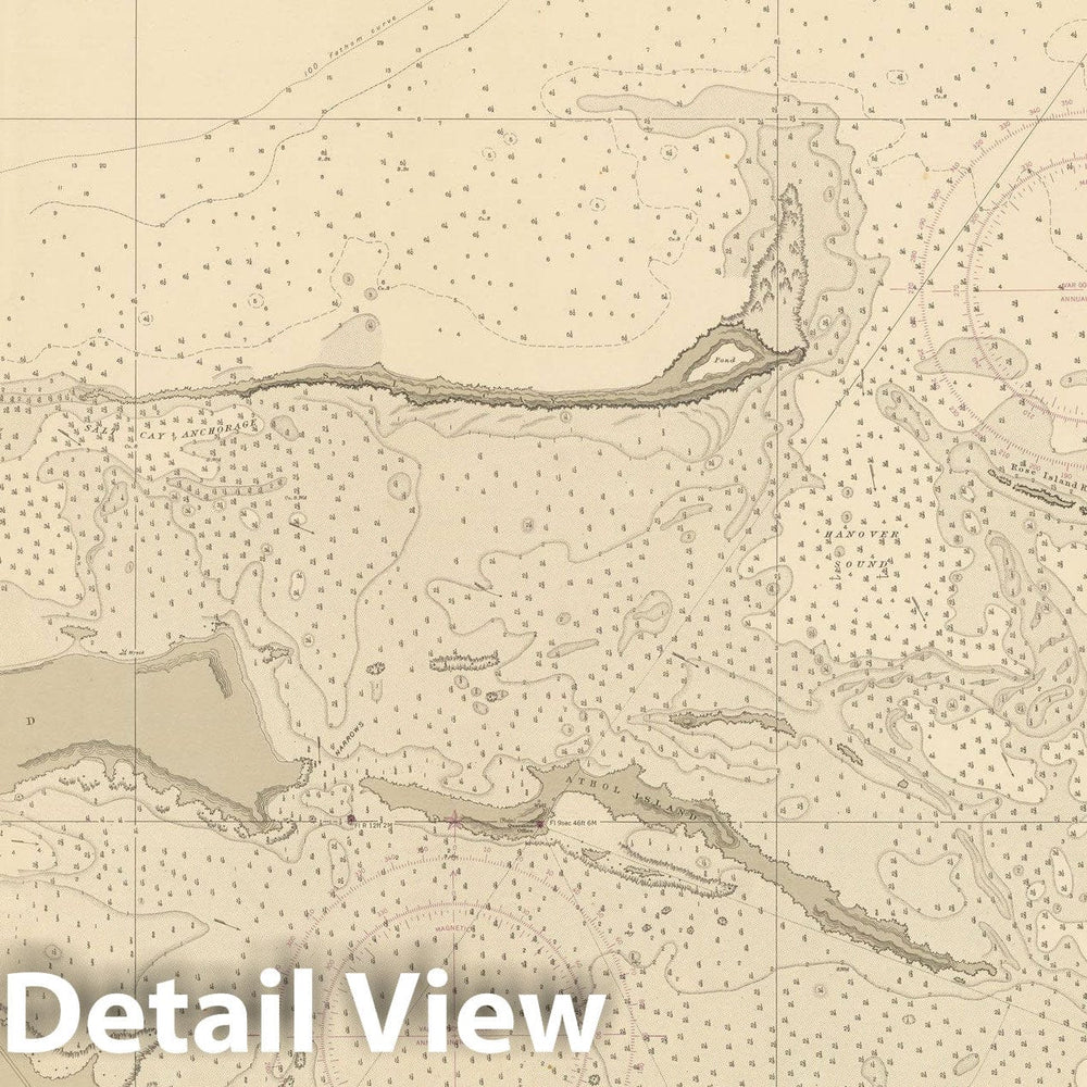 Historic Map : Coastal Charts - Great Bahama Bank: Salt Cay Anchorage 1951 , Vintage Wall Art