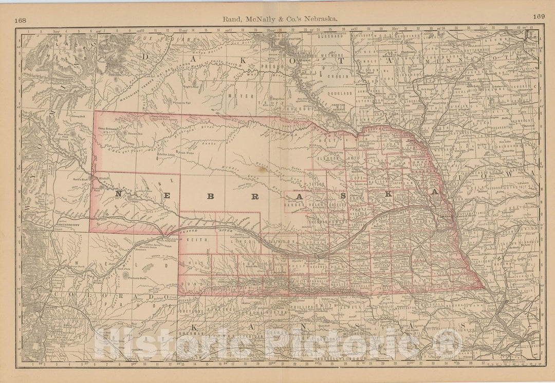 Historic Map : Nebraska 1877 , Business Atlas of the USA , Vintage Wall Art
