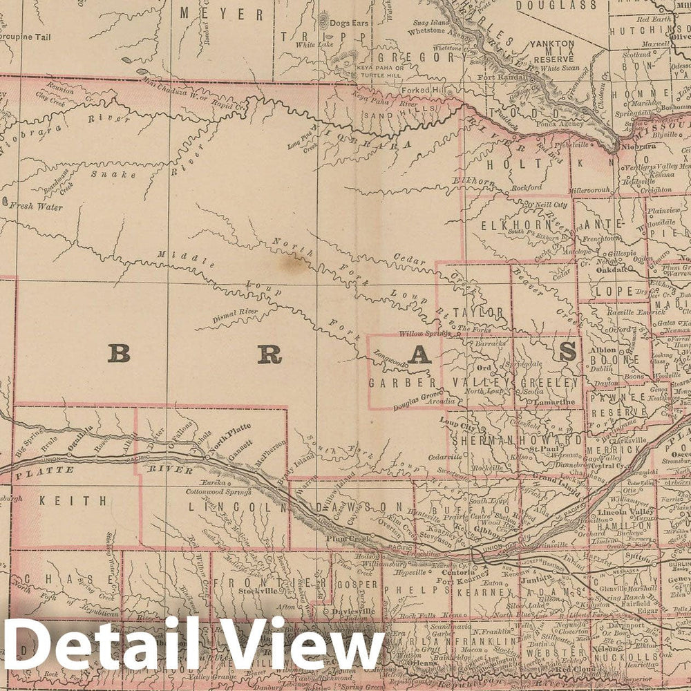 Historic Map : Nebraska 1877 , Business Atlas of the USA , Vintage Wall Art