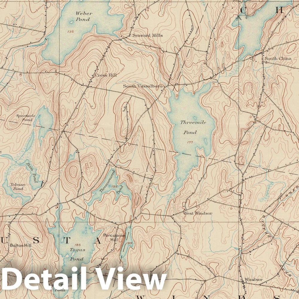 Historic Map : Atlas of Maine 1905, Togus & Vassalboro 1905 Topographic Map , Vintage Wall Art