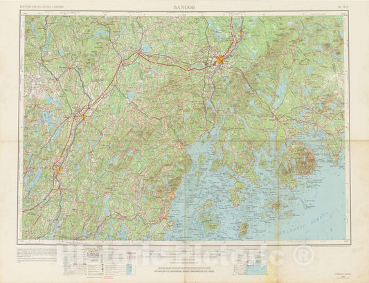 Historic Map : USGS 1:250,000 Topographic Maps, Bangor & Rockland & Vinalhaven 1973 , Vintage Wall Art