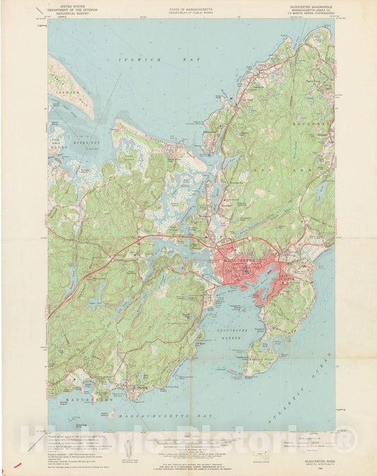 Historic Map : USGS 7.5 Minute Sheets and Quadrangles, Gloucester 1960 Topographic Map , Vintage Wall Art