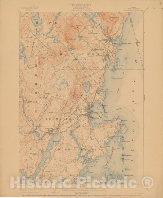 Historic Map : USGS 7.5 Minute Sheets and Quadrangles, Camden & Rockland & Rockport & South Thomaston & Thomaston 1910 Topographic Map , Vintage Wall Art