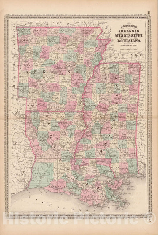 Historic Map : Arkansas & Louisiana & Mississippi 1873 , Family Atlas World , Vintage Wall Art