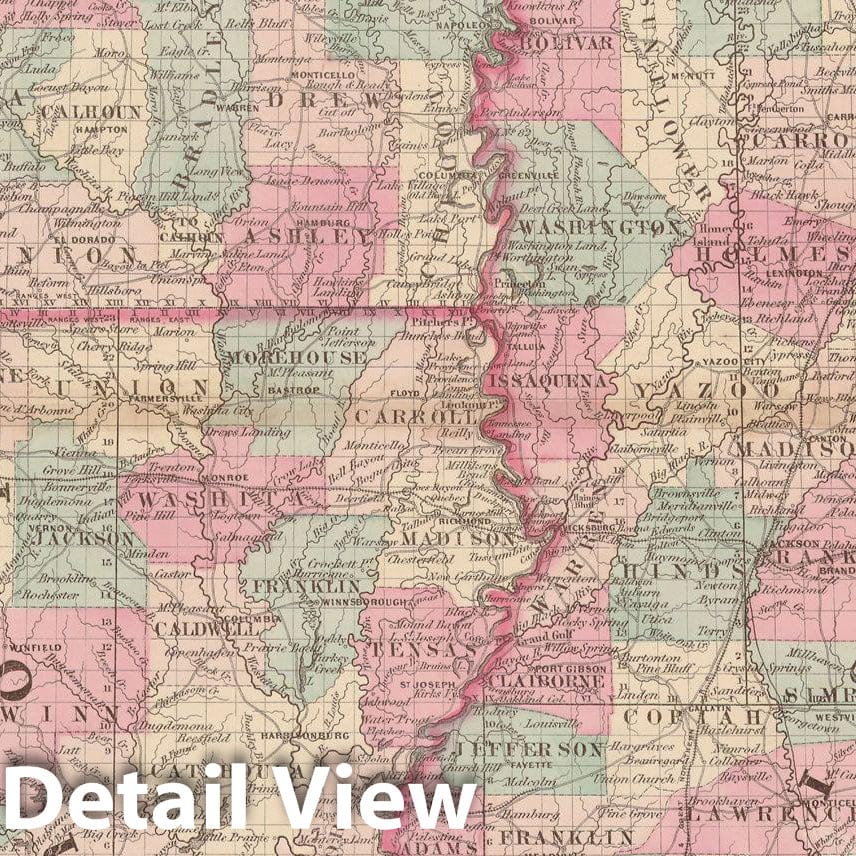 Historic Map : Arkansas & Louisiana & Mississippi 1873 , Family Atlas World , Vintage Wall Art