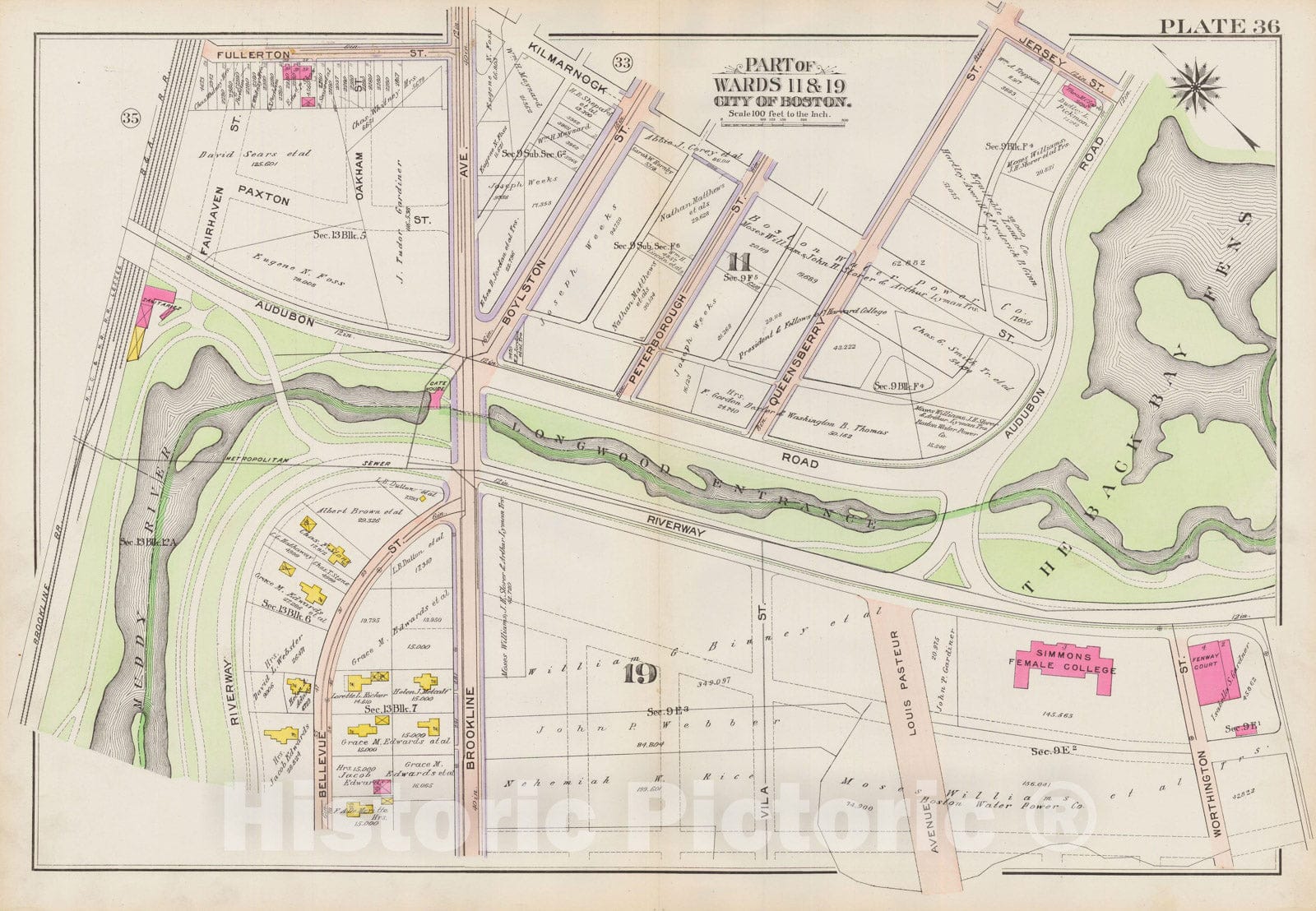 Historic Map : Atlas City of Boston: Boston Proper and Back Bay, Boston 1908 Plate 036 , Vintage Wall Art