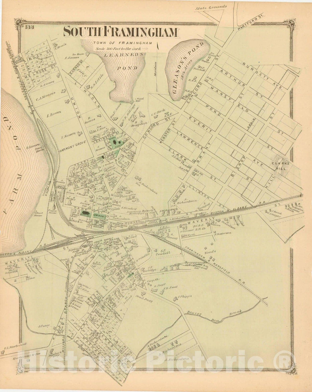 Historic Map : County Atlas of Middlesex Massachusetts, South Framingham 1875 , Vintage Wall Art