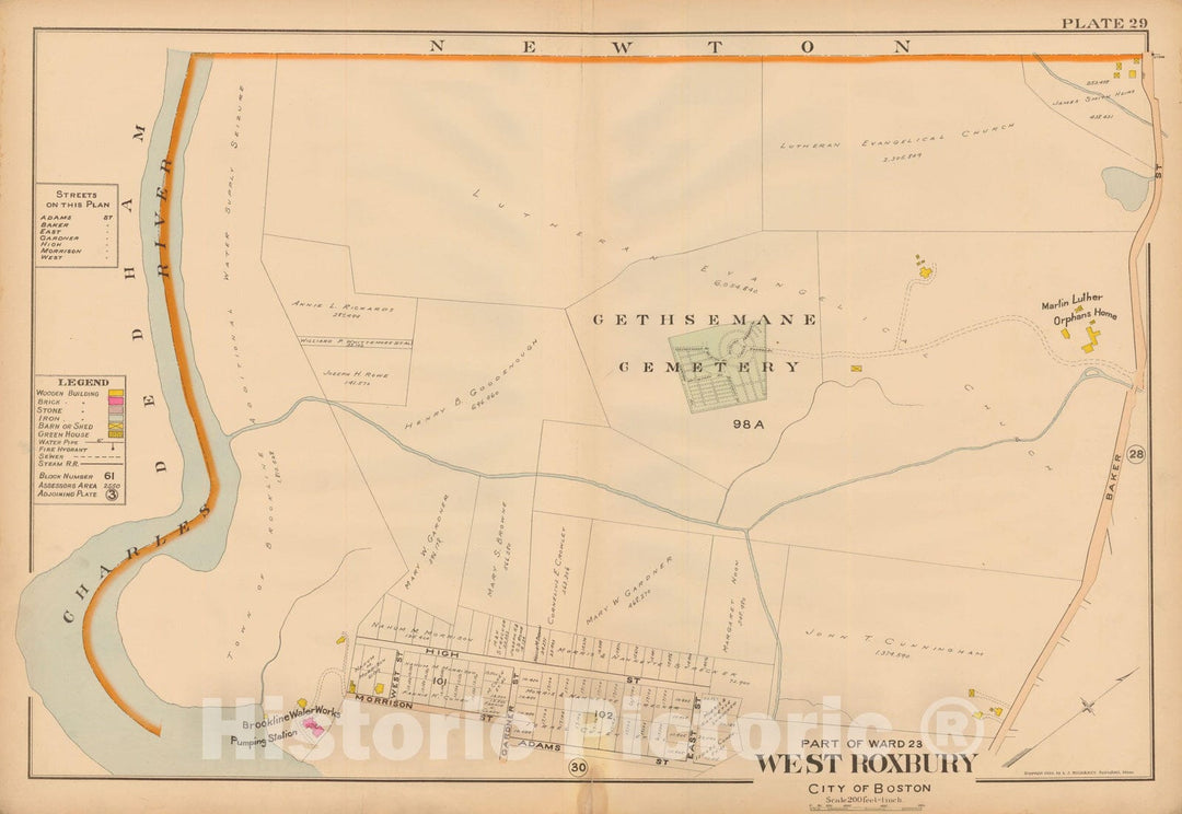 Historic Map : Atlas of Dorchester, West Roxbury and Brighton, West Roxbury 1899 Plate 029 , Vintage Wall Art