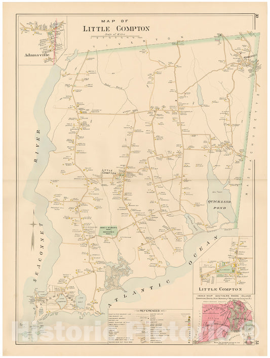 Historic Map : Atlas of Southern Rhode Island, Little Compton 1895 , Vintage Wall Art