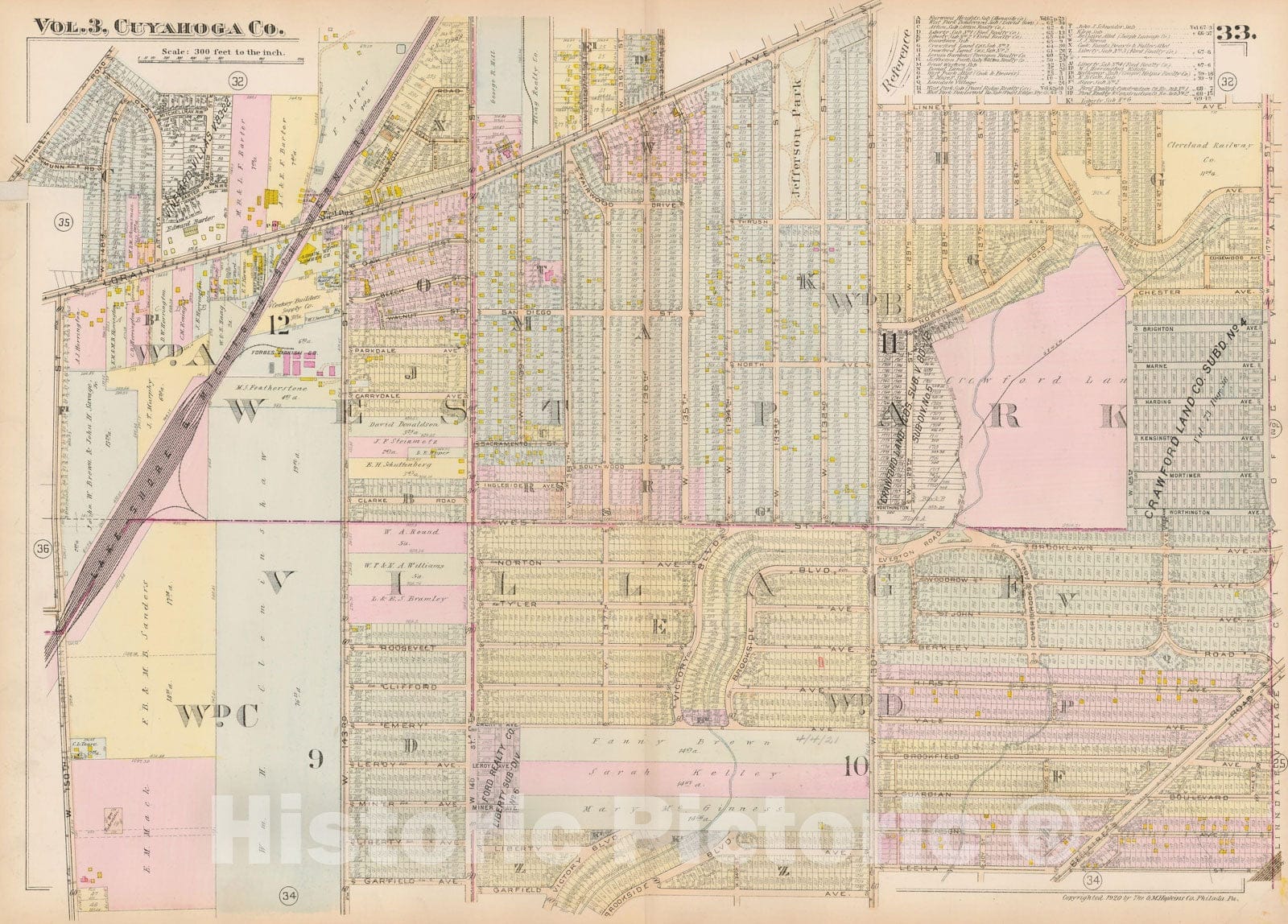 Historic Map : Plat Book of The City of Cleveland, Vol. Three, Cleveland 1920 Plate 033 , Vintage Wall Art