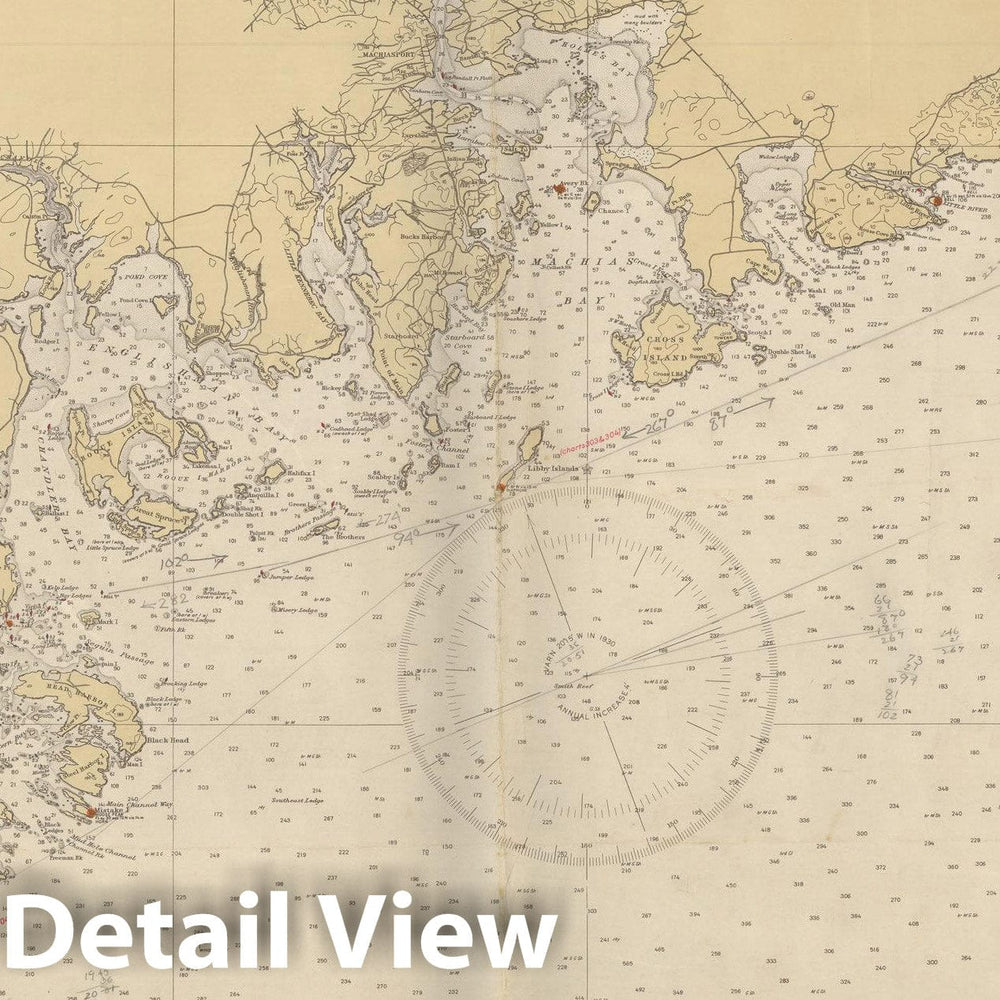 Historic Map : Coastal Charts - Maine: Quoddy Roads to Petit Manan Is. 1937 , Vintage Wall Art