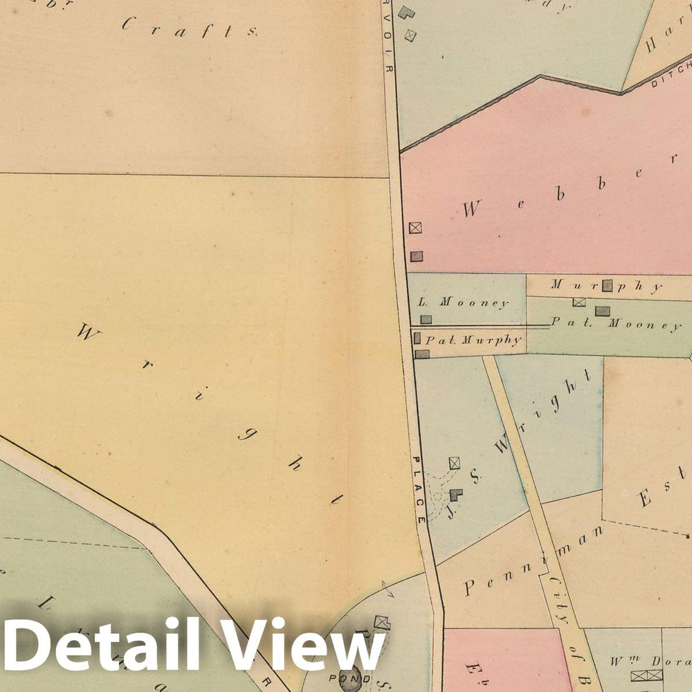 Historic Map : Atlas Town of Brookline, Brookline 1874 Plate M , Vintage Wall Art