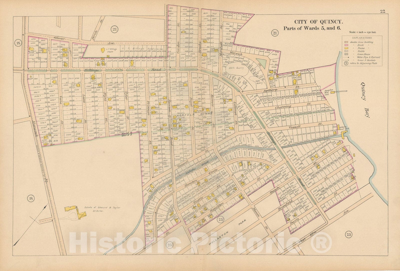 Historic Map : Atlas City of Quincy, Norfolk County, Mass., Quincy 1897 Plate 022 , Vintage Wall Art