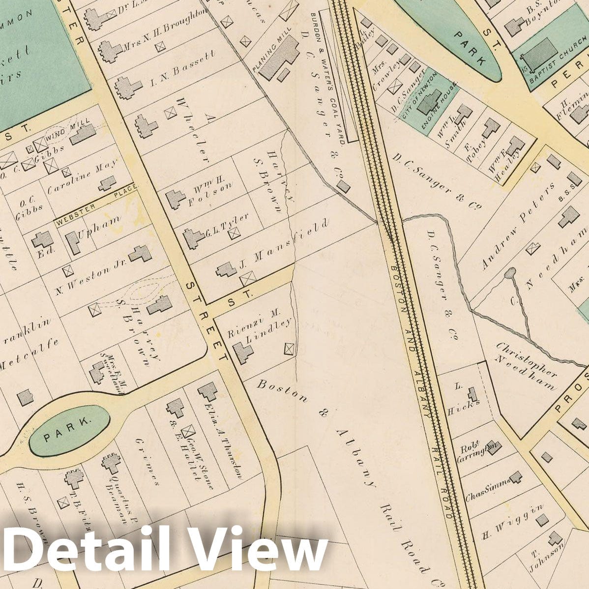 Historic Map : City of Newton, Middlesex County, Newton 1874 Plate H , Vintage Wall Art