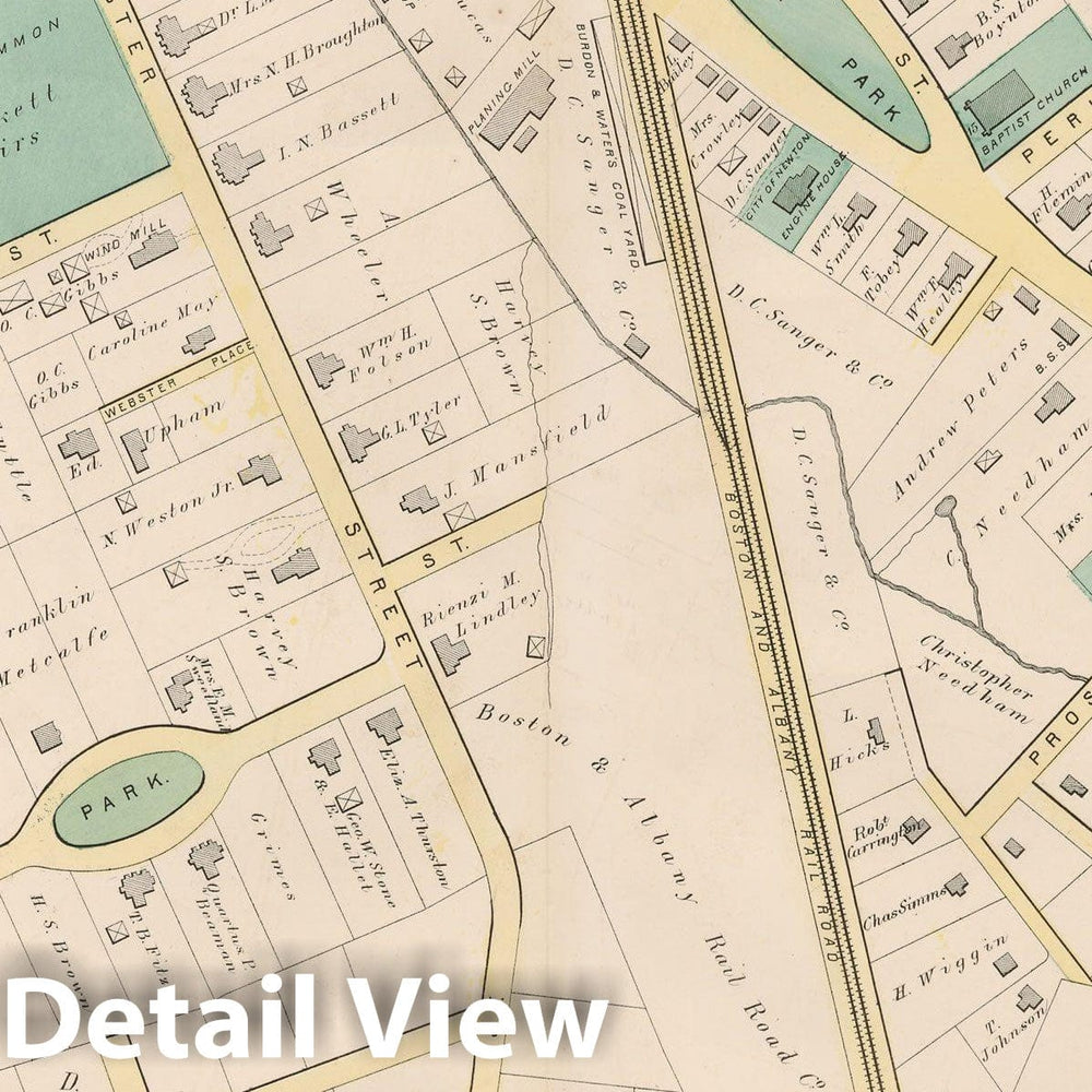 Historic Map : City of Newton, Middlesex County, Newton 1874 Plate H , Vintage Wall Art