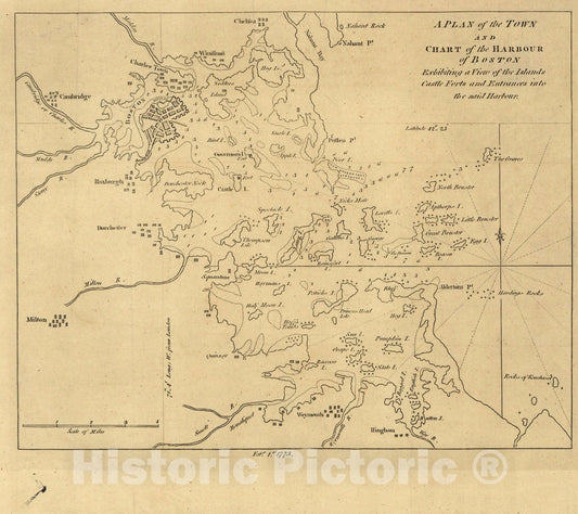 Historic Map : Revolutionary War Maps of Boston and Massachusetts, 1775 , v2, Vintage Wall Art