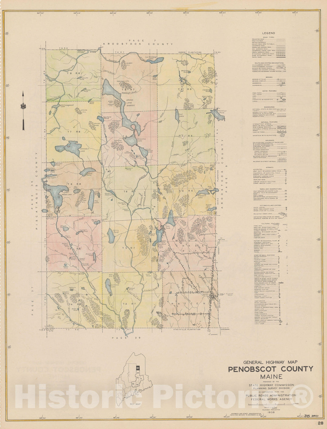 Historic Map : Maine General Highway County Maps, Penobscot 1938 Plate 028 , Vintage Wall Art